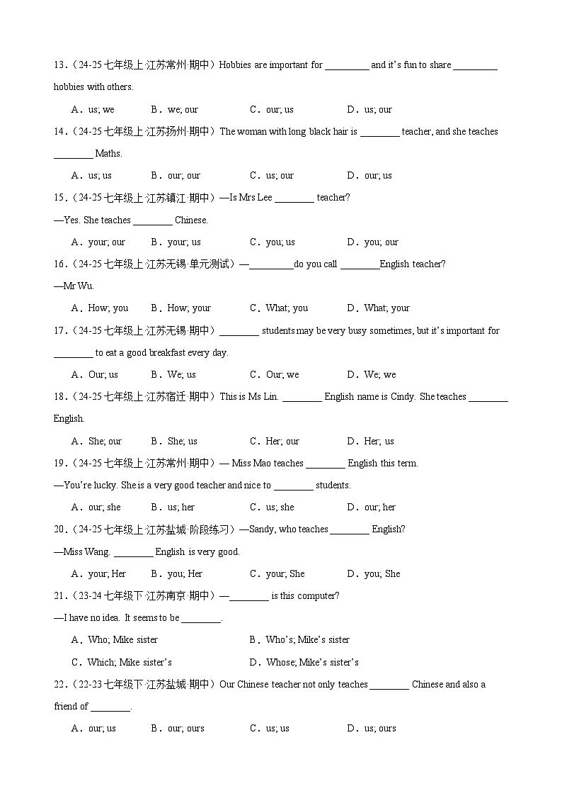 Unit 4 Chinese folk art 语法Grammar 名词所有格和物主代词 单元重难点易错题精练第3页