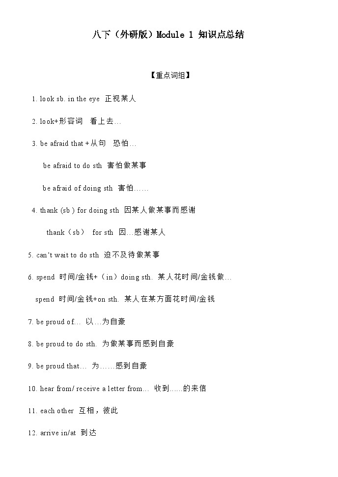 2024-2025學(xué)年八下(外研版)Module 1 知識點總結(jié)第1頁