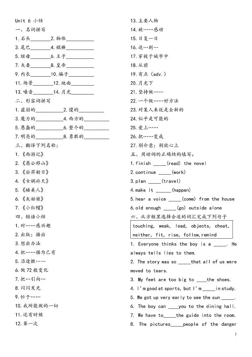 人教版英语八年级英语下Unit 6 (单词+短语+经典句式)学案第1页