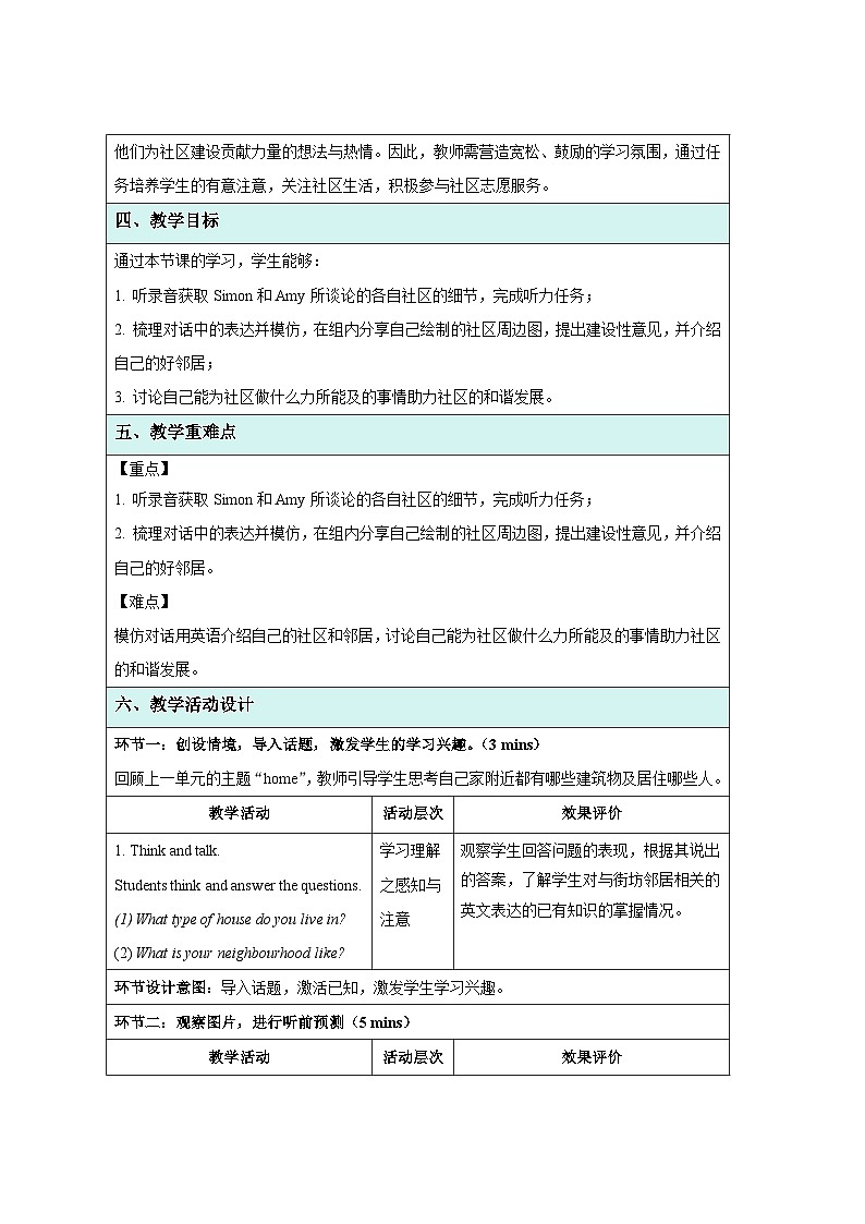 Unit 2 Neighbourhood 第1課時 Welcome to the unit 教案 英語譯林版（2024）七年級下冊第2頁