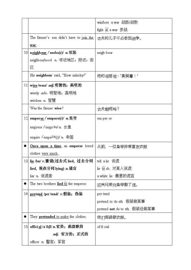 人教版(2024)七年级下册英语Unit 8 Once upon a Time 词汇、短语及句式讲义第2页