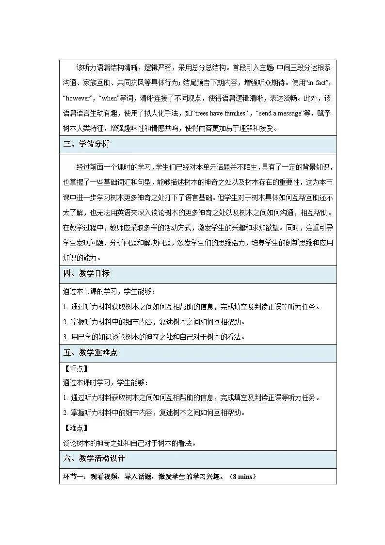 Unit 3Trees and us 第2课时 Listening教案 英语沪教版(2024)七年级下册第2页