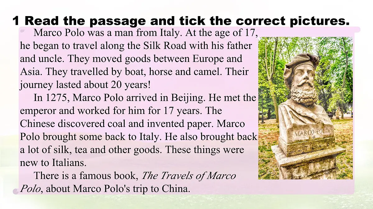 Unit 1 A trip to the Silk Road Lesson 6 Marco Polo and the Silk Road 课件 英语冀教版(2024)七年级下册第4页