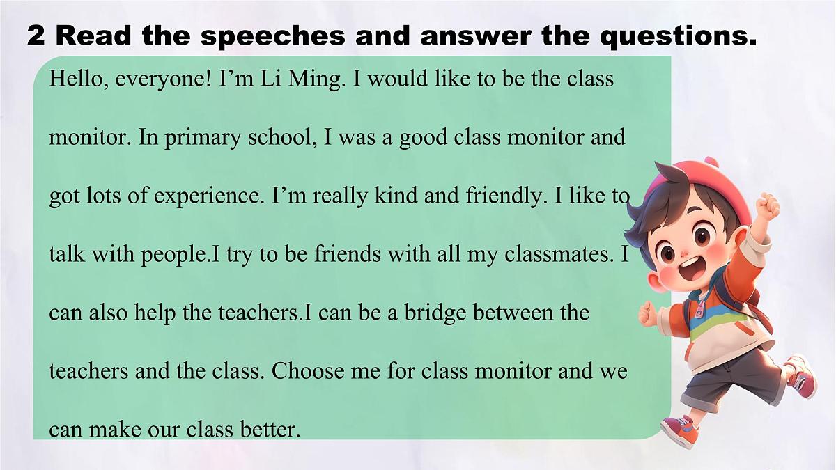Unit 2 Lesson4 Running for monitor.课件 英语冀教版(2024)七年级下册第4页