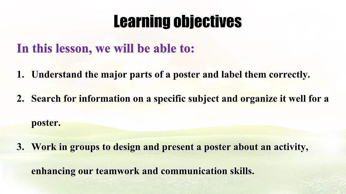 Unit 6 Lesson 5 How to make a poster.课件 英语冀教版(2024)七年级下册第2页