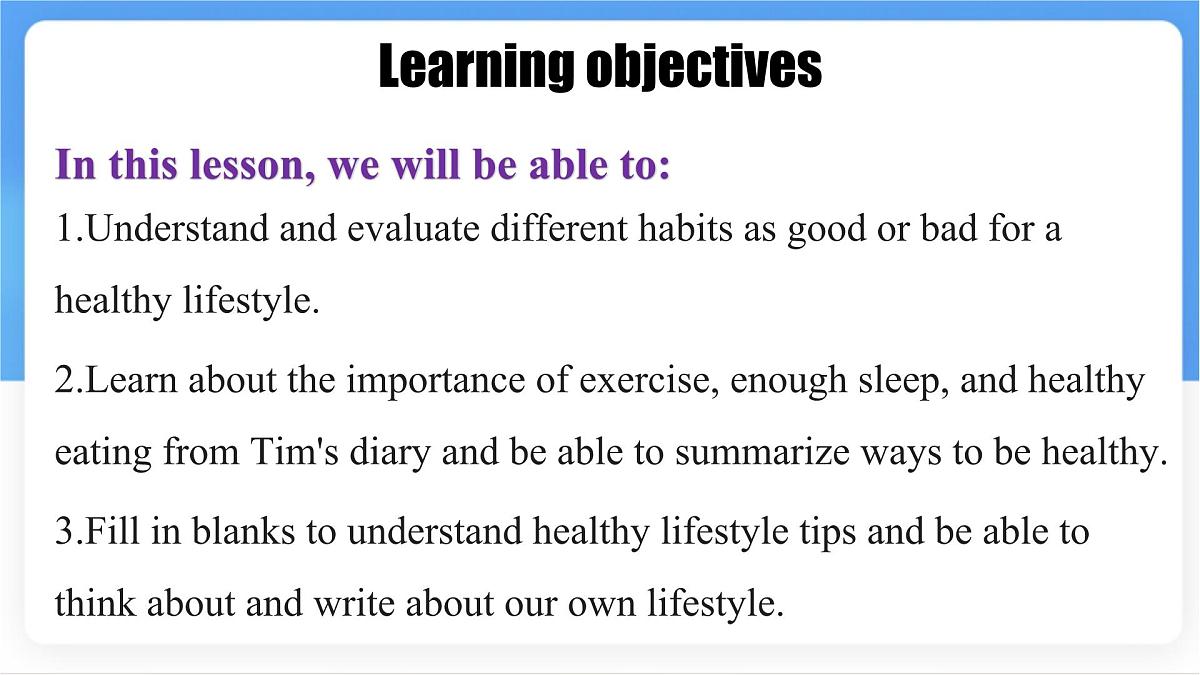 Unit 7 Lesson 4 Tim's healthy lifestyle.课件 英语冀教版(2024)七年级下册第2页