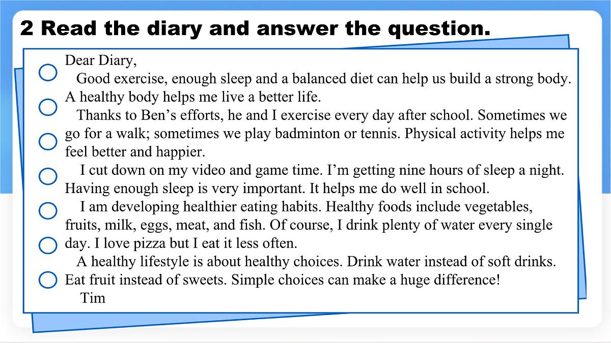 Unit 7 Lesson 4 Tim's healthy lifestyle.课件 英语冀教版(2024)七年级下册第5页