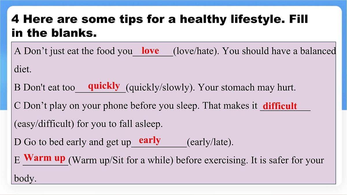 Unit 7 Lesson 4 Tim's healthy lifestyle.课件 英语冀教版(2024)七年级下册第8页