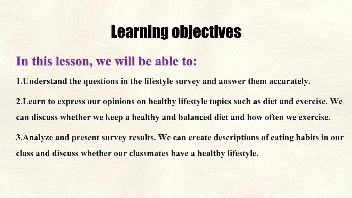 Unit 7 Lesson 5 A lifestyle survey课件 英语冀教版(2024)七年级下册第2页