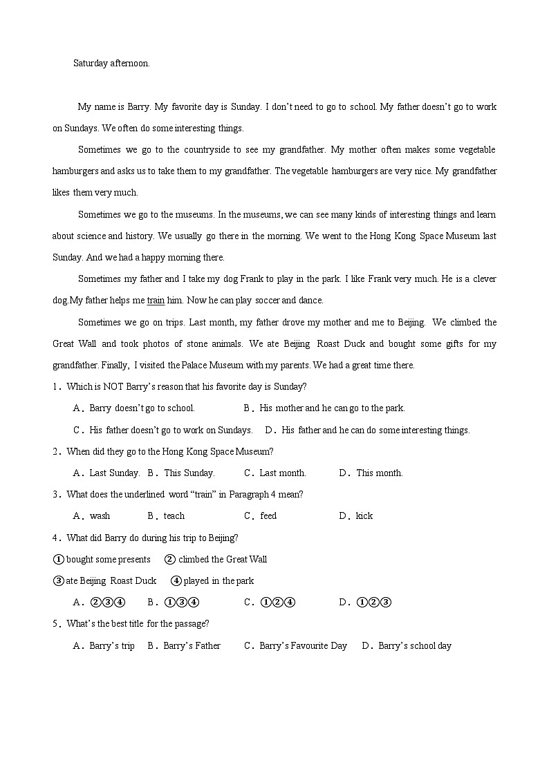 Unit 7 Outdoor fun 单元话题阅读理解练习(原卷版)第2页