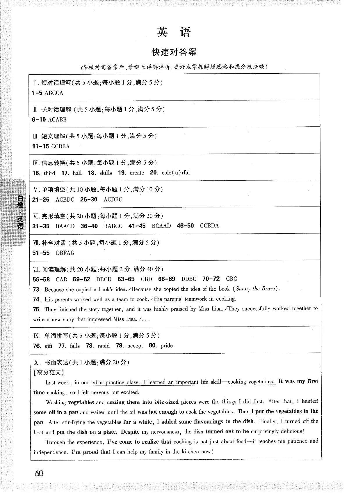 2025《万唯中考•安徽黑白卷》英语白卷答案解析第1页