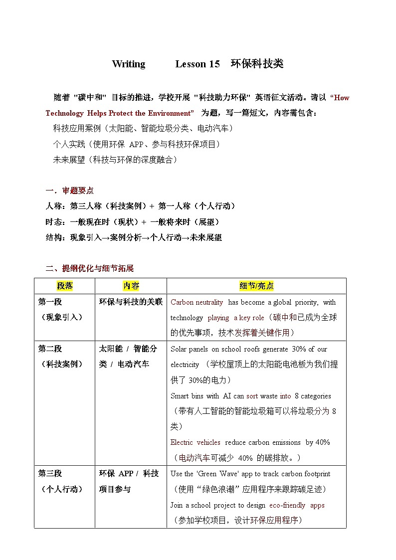 2025屆考生必備英語中考熱點話題寫作導(dǎo)學(xué)案 Lesson 15 環(huán)?？萍碱惖?頁