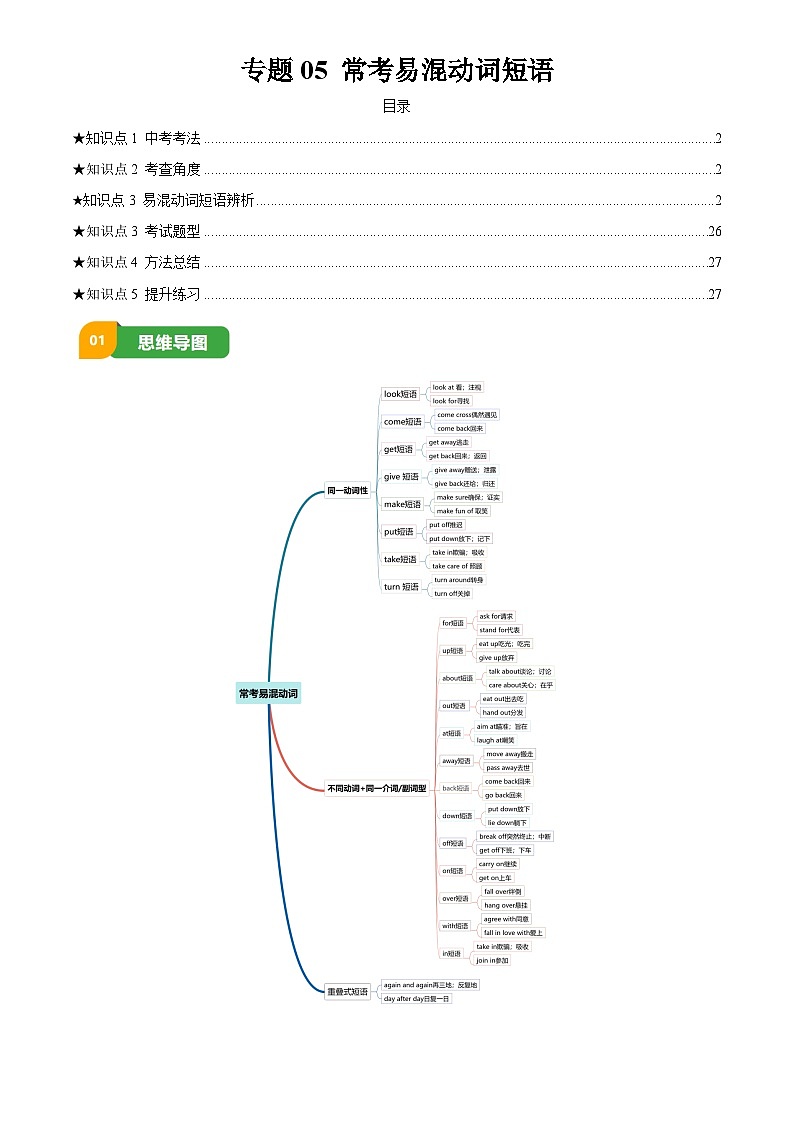 2025年中考英语专项复习讲义专题05 常考易混动词短语(原卷版)第1页