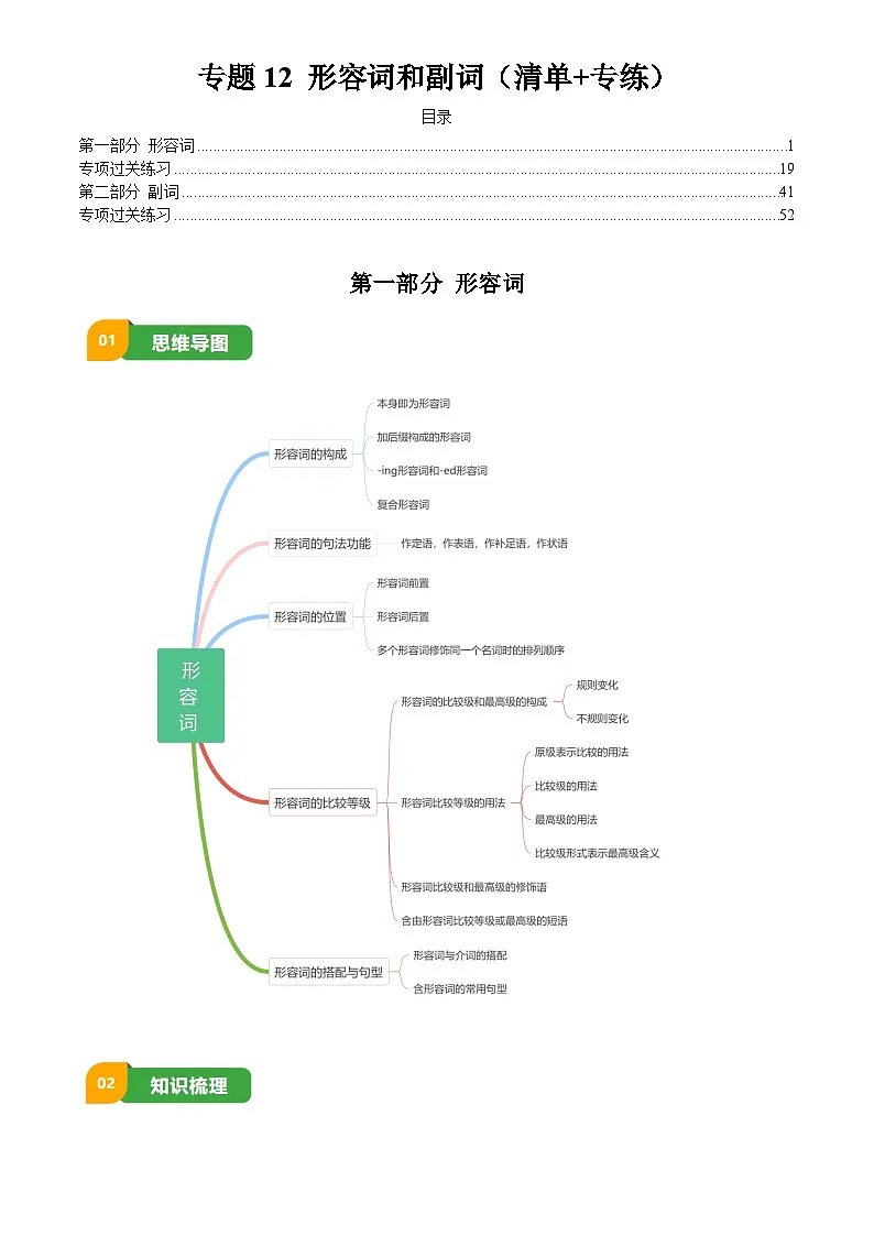 2025年中考英语专项复习讲义专题12 形容词和副词(原卷版)第1页