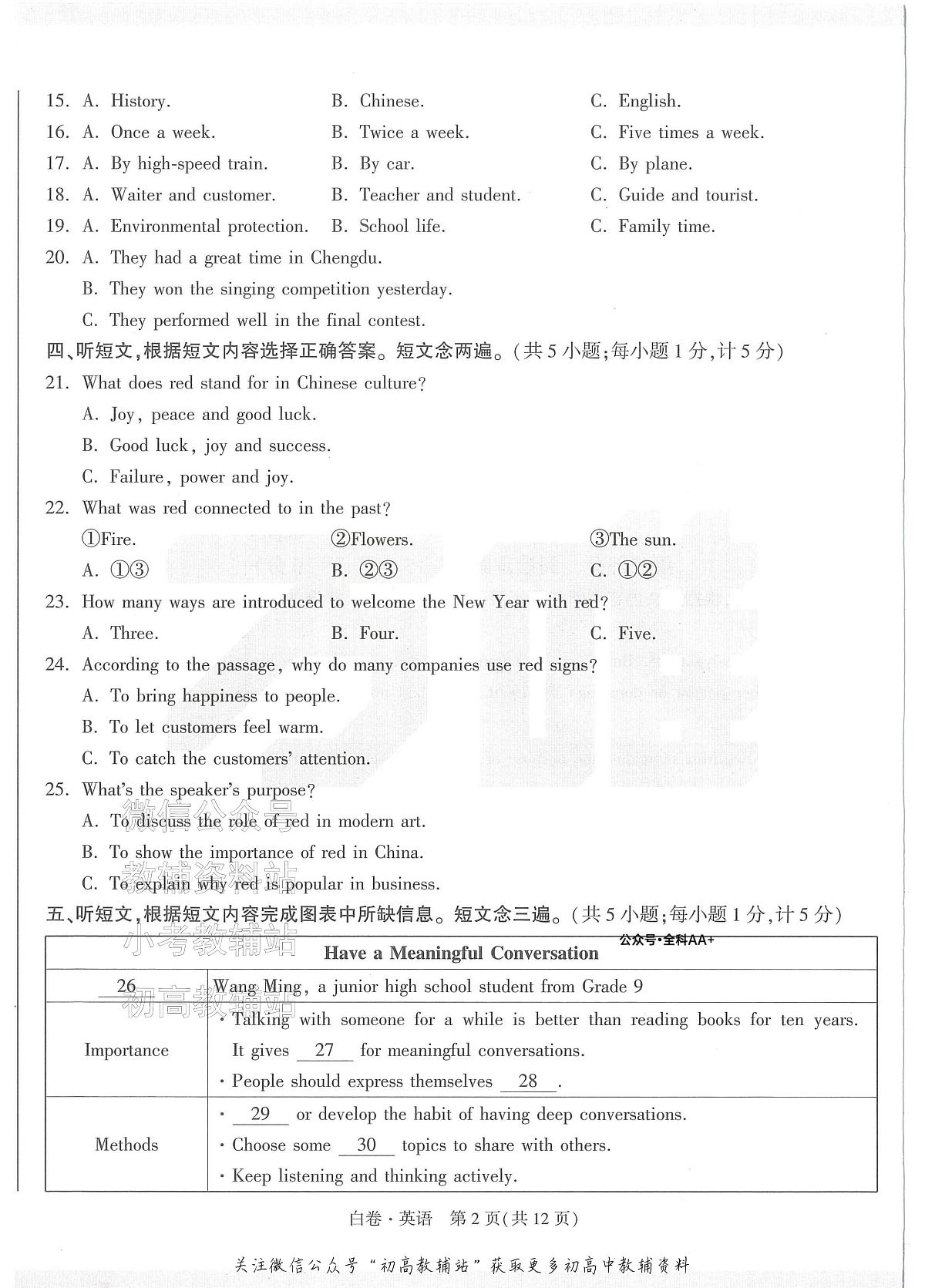 2025《万唯中考•成都黑白卷》英语白卷第2页