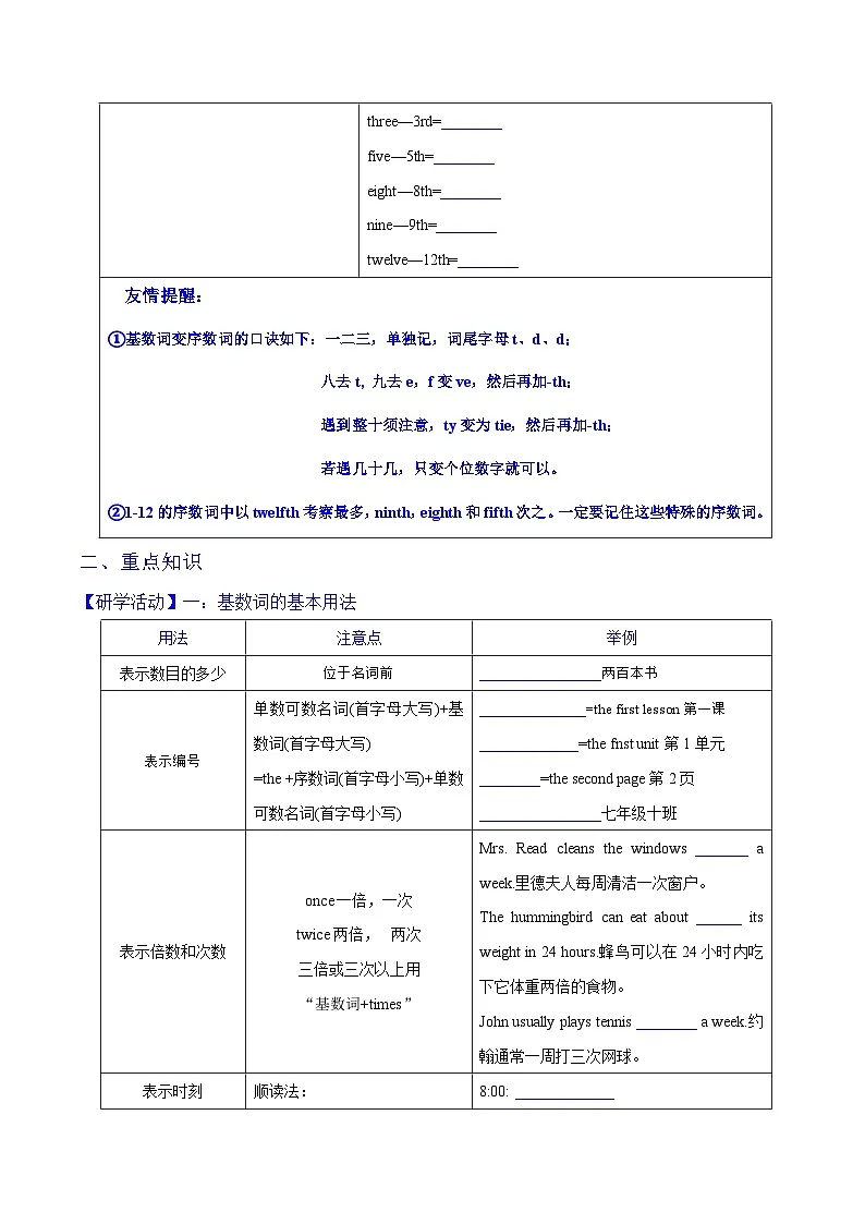 Unit 1 Home Unit 1 Home 语法篇(数词)(“学”&“练”)(原卷版)第3页