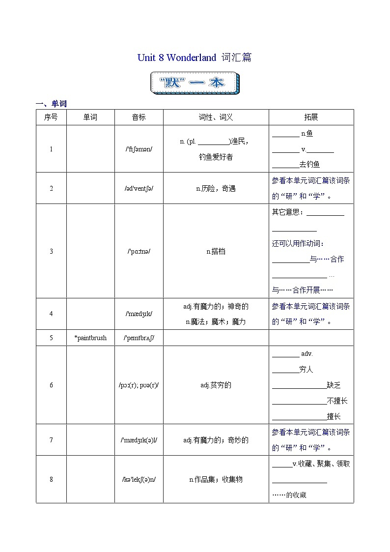 Unit 8 Wonderland 詞匯篇(“默”)第1頁(yè)