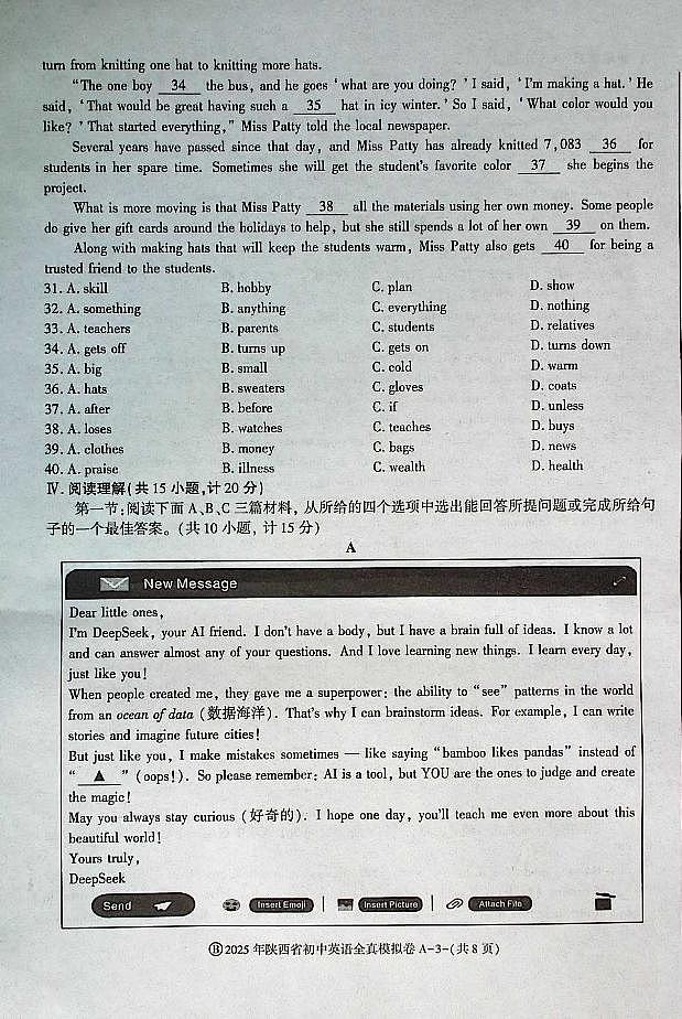 2025年陕西省初中英语学业水平考试全真模拟卷第3页