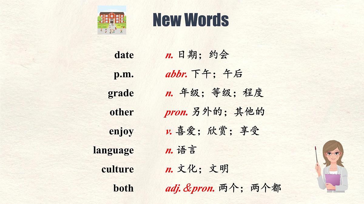 冀教版英语(2024) 七年级上册 Unit 1 Lesson 4 My School Days 课件第2页