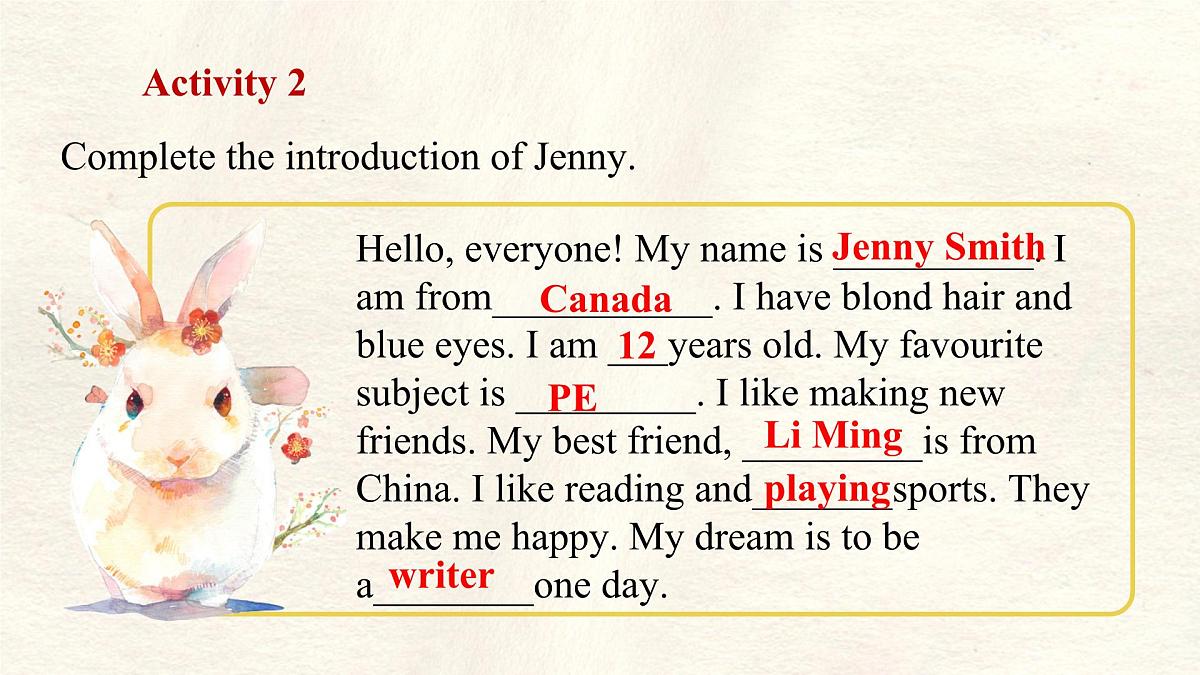 冀教版英语(2024) 七年级上册 Unit 3 All about me Lesson 5 About-me card 课件第6页