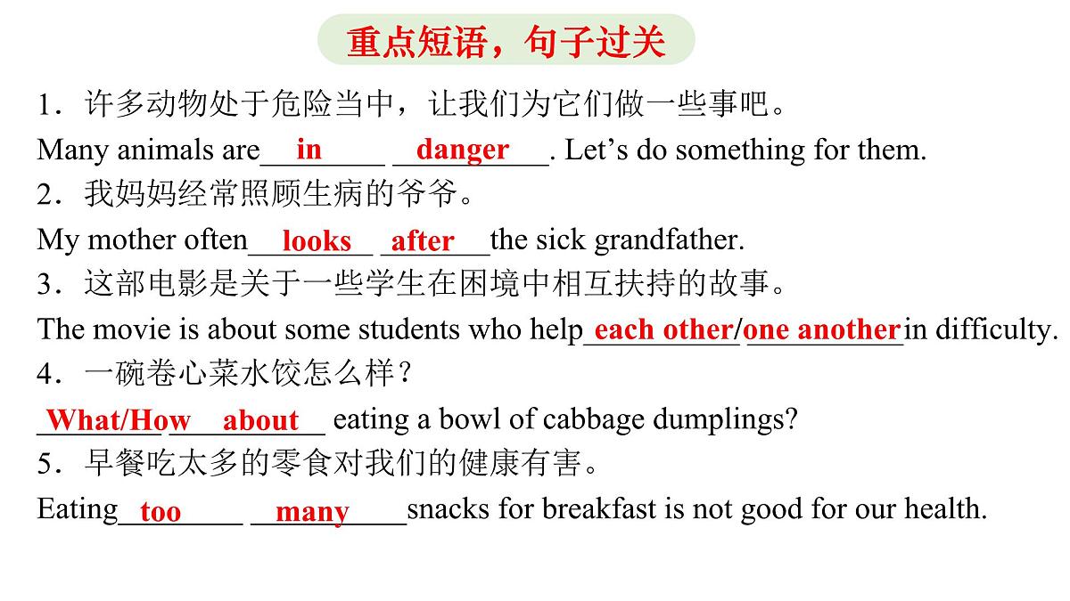 人教版七年级英语下册期末重点单词变形和短语句型训练复习课件第5页