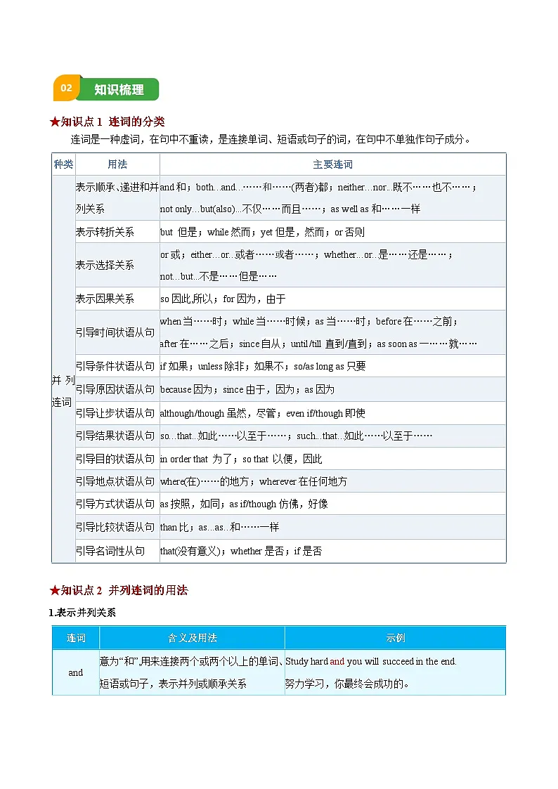 专题18 连词(清单+专练)(原卷版)第2页