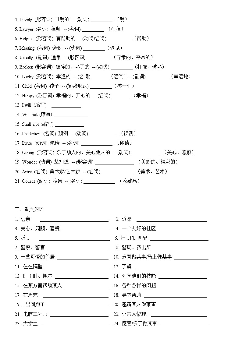 2025年春季译林版初中英语七年级下册Unit 2复习题纲(听写单)第3页