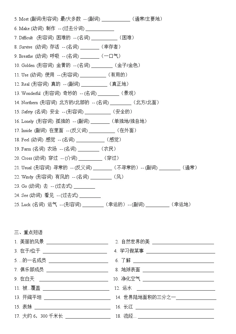 2025年春季译林版初中英语七年级下册Unit 6复习题纲(听写单)第3页