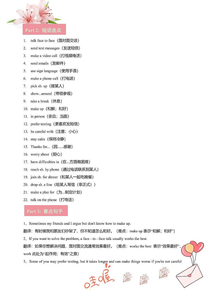 【講義】Uni8 Let‘s communicate SectionA (單詞+短語+句子+知識(shí)點(diǎn)+習(xí)題)第2頁