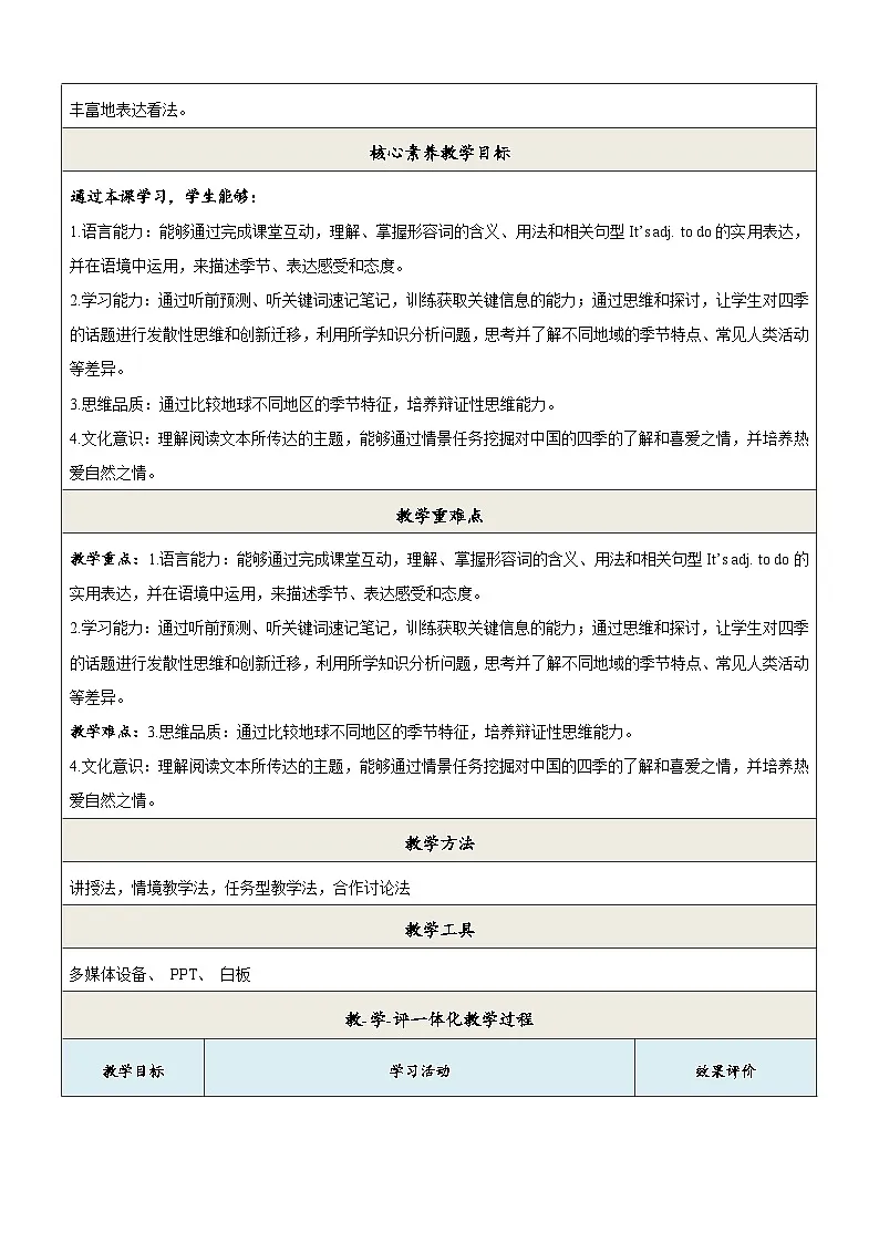 7A Unit 3 The seasons第二课时 Grammar&Listening教学设计第2页