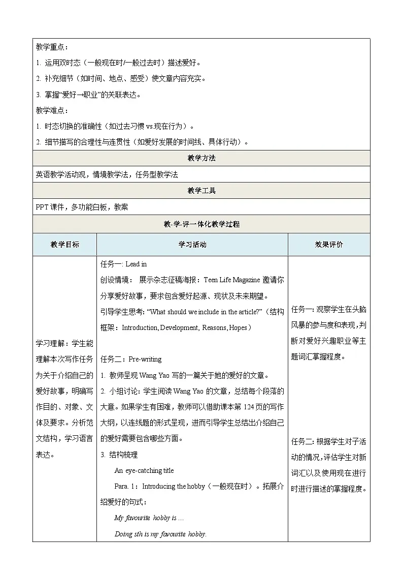Unit 8 Follow your interests第4课时Writing教学设计第2页