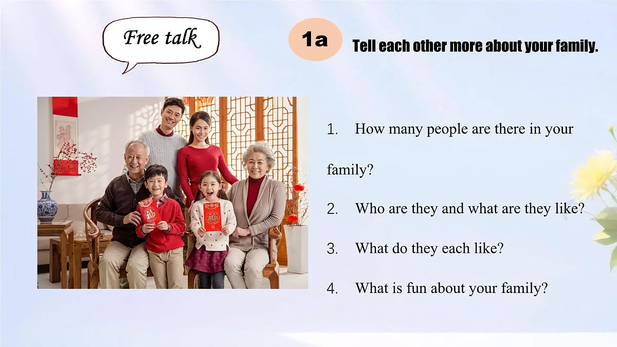 初中 英语 人教版(2024) 七年级上册Unit 2 We're Family! Section B (+project) 课件第4页