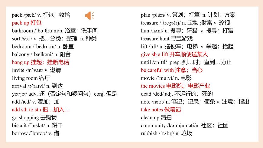 新人教版初中英語(yǔ)8上Unit2 Sweet Home SectionA單詞聽讀與解析課件第4頁(yè)