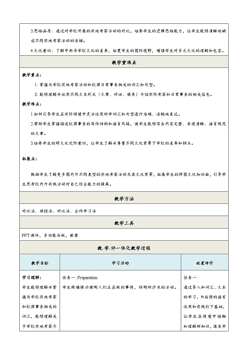 译林版2024版七年级上册英语Unit 4 School days(第5课时)Integration 教学设计第2页