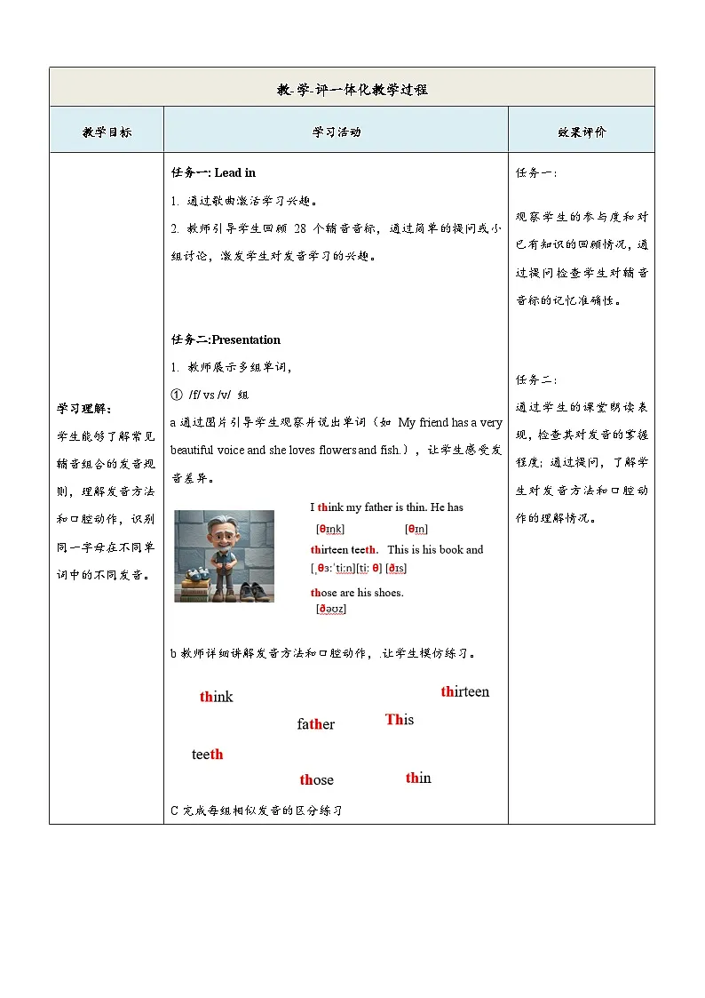 译林版2024版七年级上册英语Unit 5 A healthy lifestyle 第4课时 Pronunciation教学设计第3页
