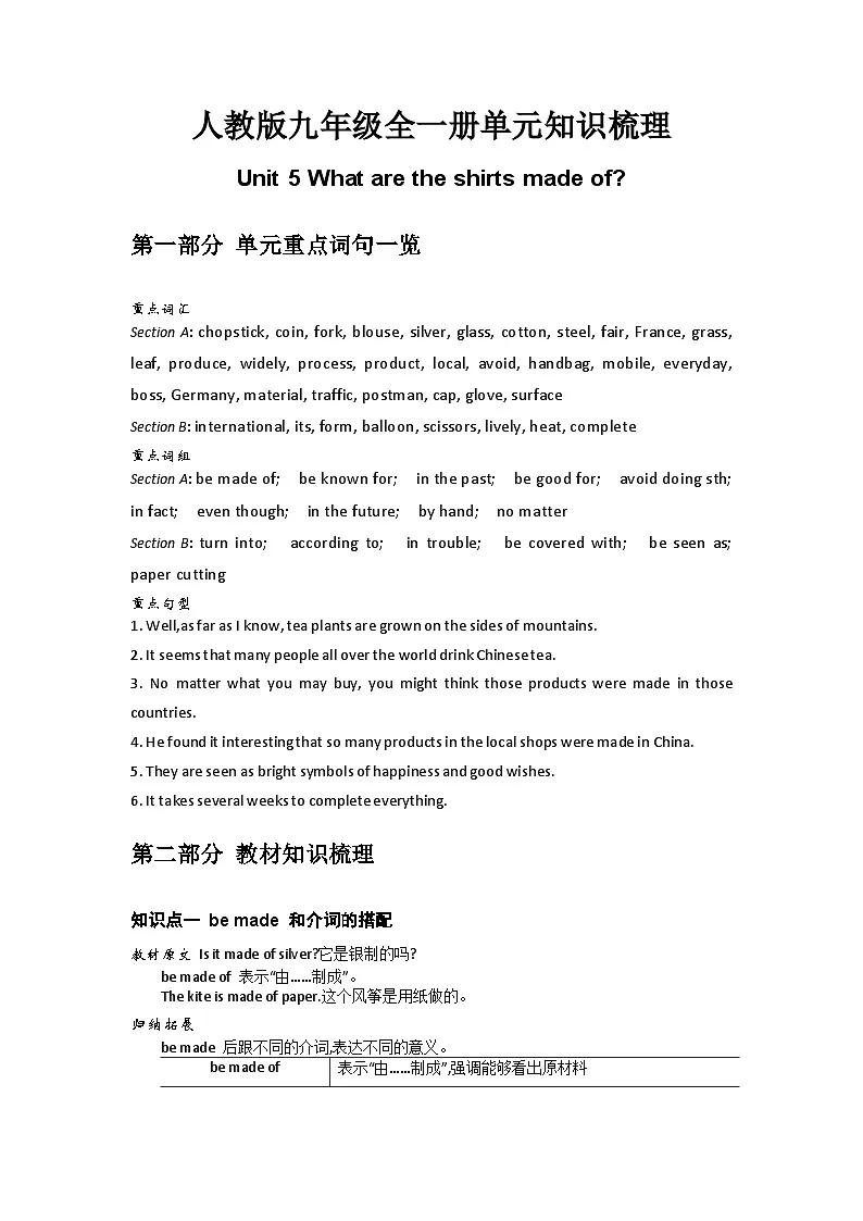 Unit5单元知识梳理人教版英语九年级全一册第1页