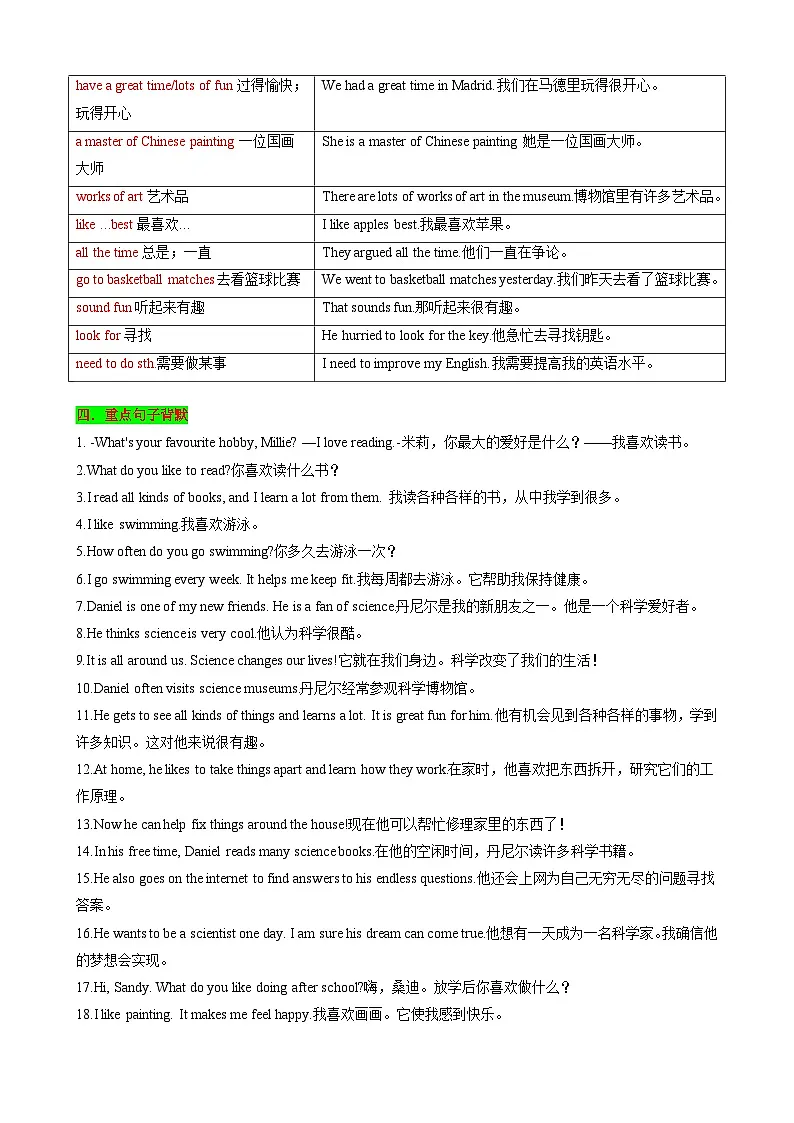 【同步100分背默】Unit2 Hobbies 知识清单(记忆版)第3页