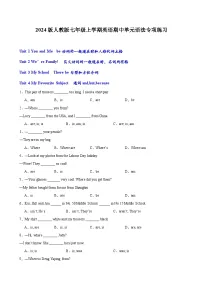 2024版人教版七年级上学期英语期中单元语法专项练习含答案