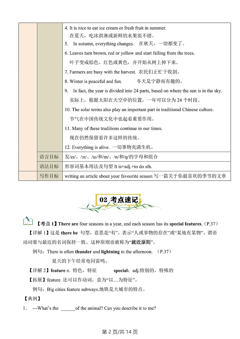 2024-2025学年七年级英语上学期单元Unit 3 The seasons速记练习(含答案)第2页
