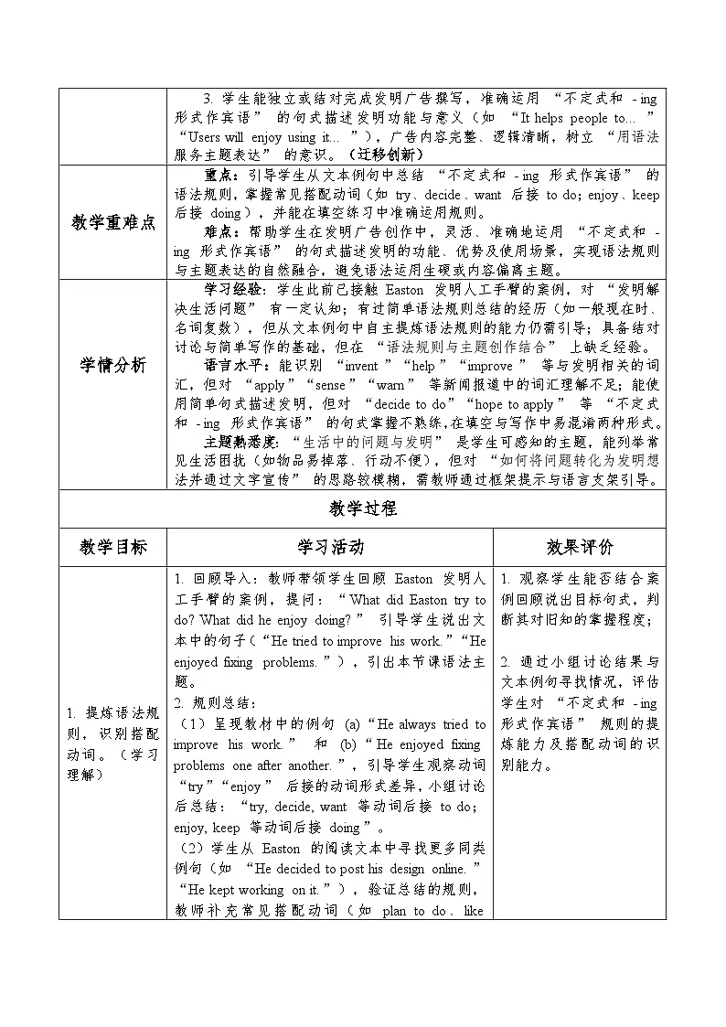 Unit3 Make it happen Grammar rules表格式教学设计-外研版八年级上册第2页