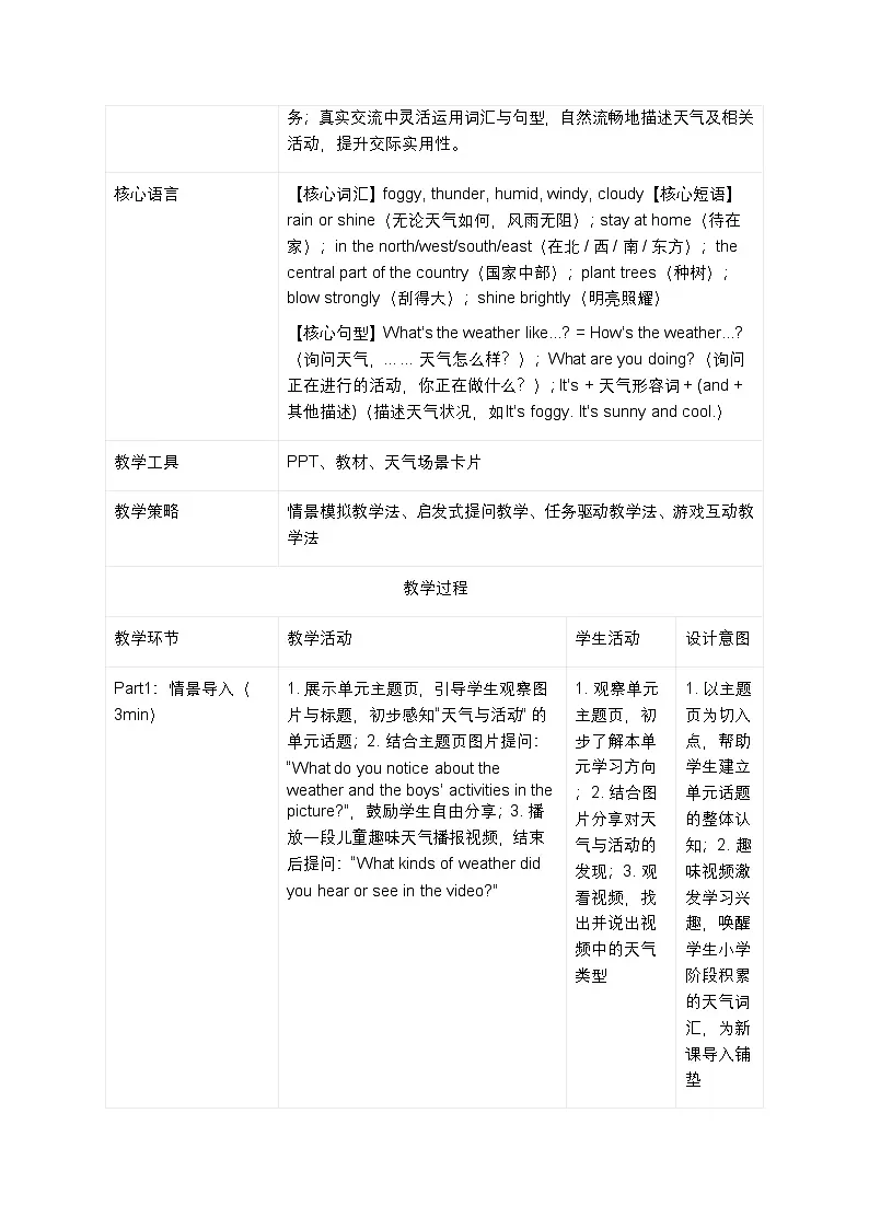 鲁教版七年级上册英语教学设计 Unit 2 Rain or Shine Section A (1a-1d)第3页
