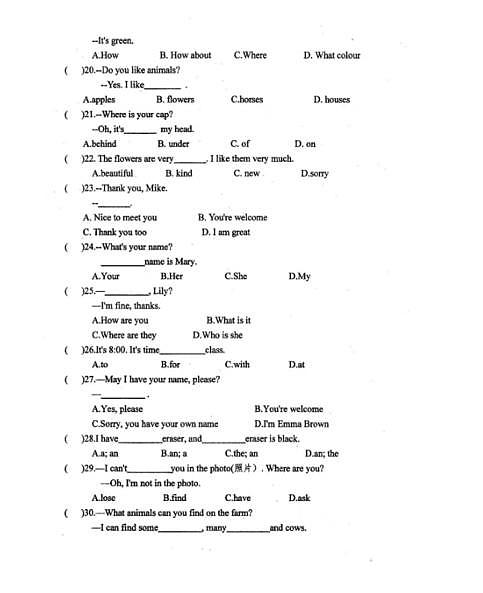 2024-2025云南曲靖麒麟区七年级上学期期中考试英语试题卷(无答案)第3页