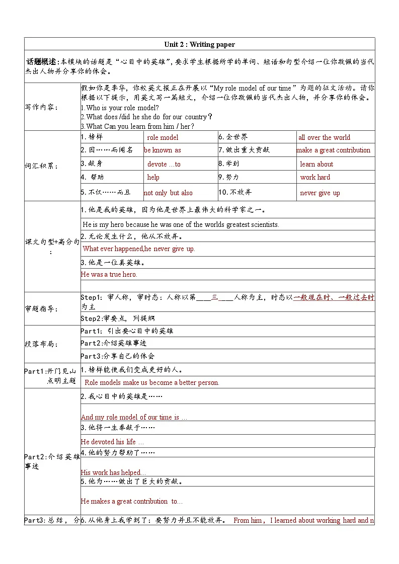 作文纸 U 3 教师版第1页