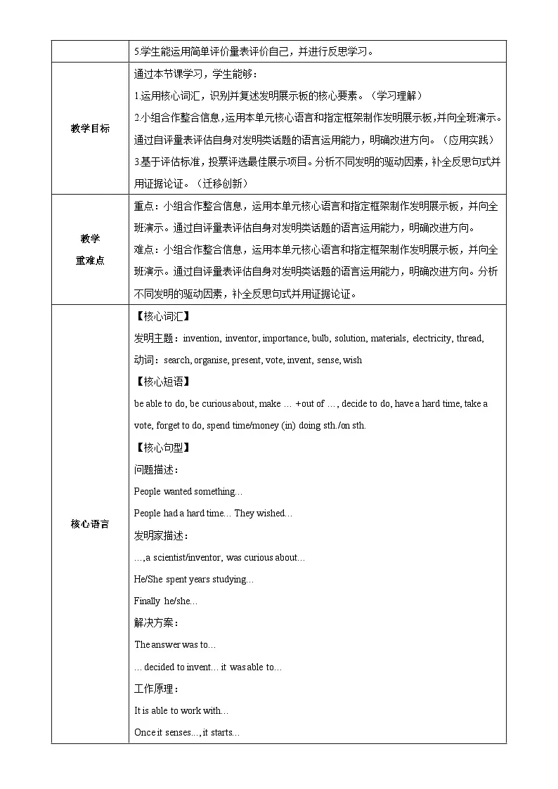 初中英语新外研版八上Unit3课时6Presenting ideas andReflection表格式教学设计第2页