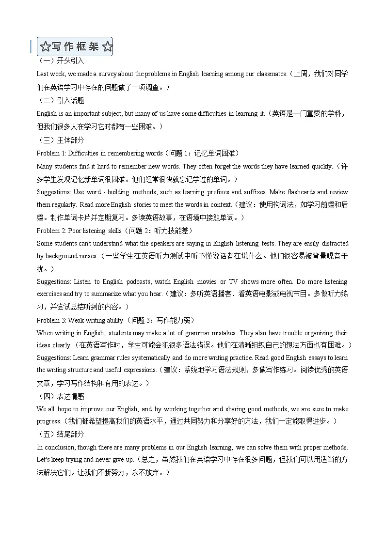 初中英语新译林版八上Unit3 To be a good learner写短文 写作讲义(解析版)第2页