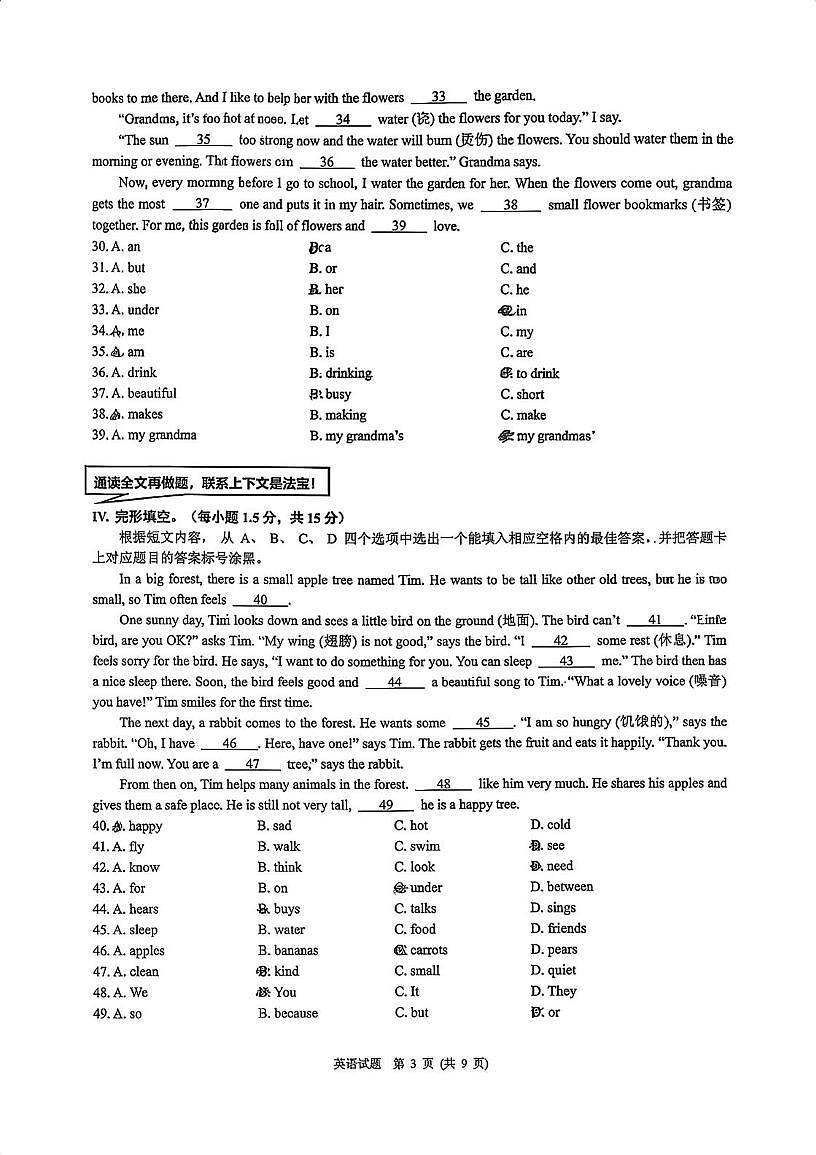 重庆市一中 2025-2026学年七年级上学期 10 月英语定时阶段性作业(月考)第3页