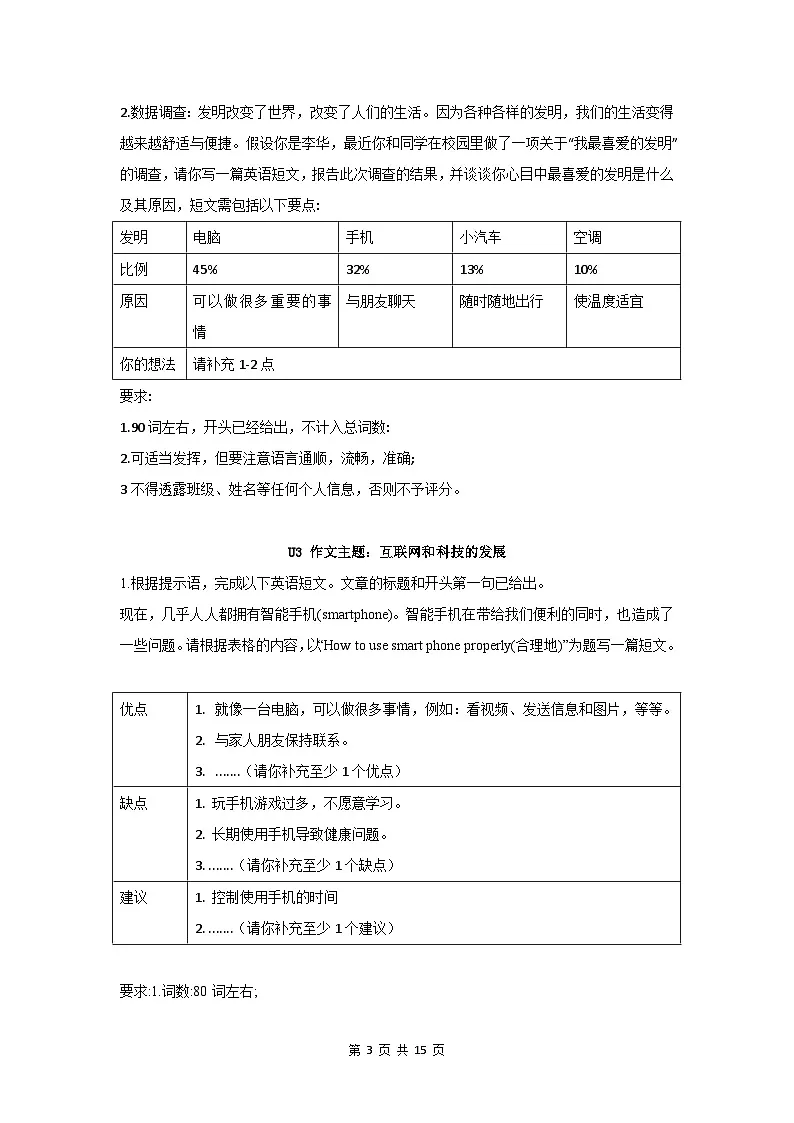沪教版(2024)八年级上册英语期末复习Unit1-Unit 8 写作(含范文) 学案第3页