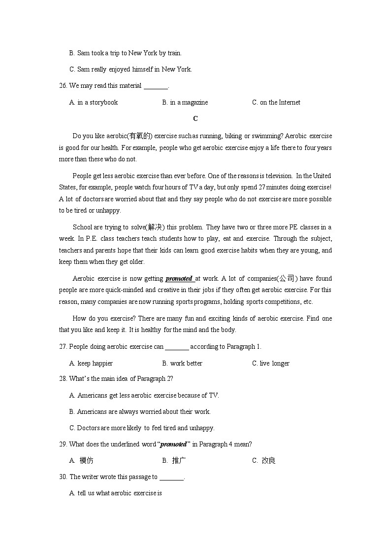 湖南师大附中高新实验中学2024-2025学年八年级上学期第一次月考英语试卷+第3页