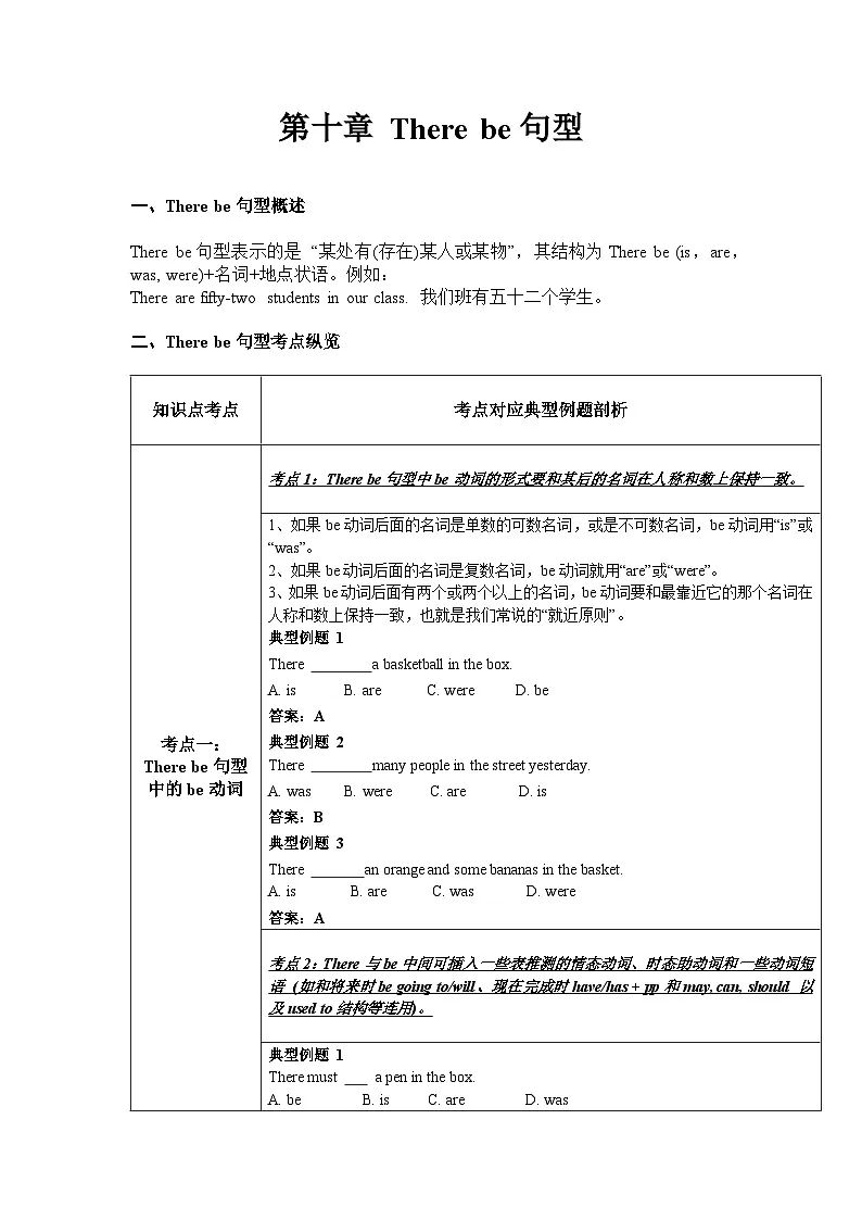新人教版7年级英语期末复习语法知识总结(讲解+考点+综合练习):There be句型第1页