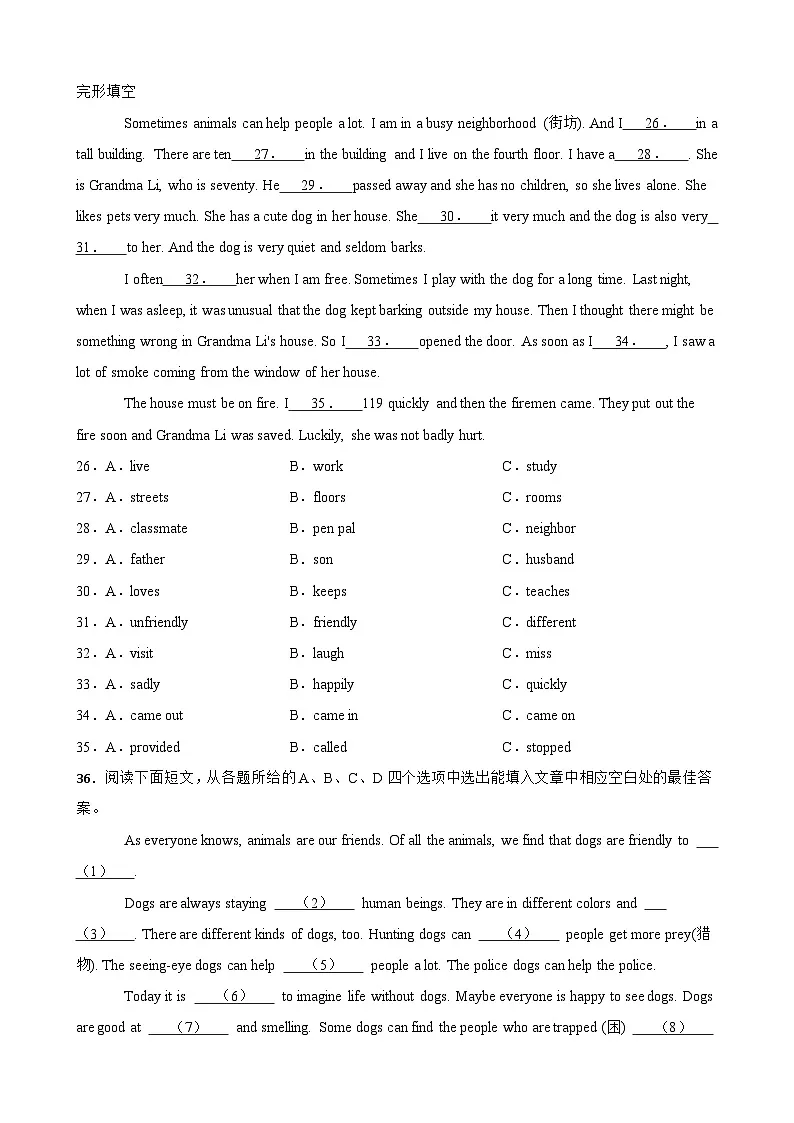 Unit 4 Our animal friends 单元话题完形填空(含答案解析)-初中英语七下-单元重难点高频易错题专练(沪教版)第3页